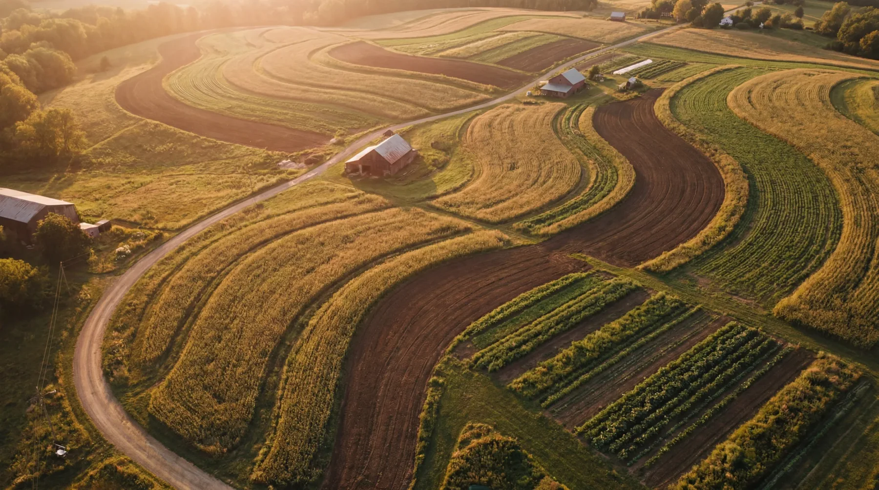 Aerial of regenerative farmland
